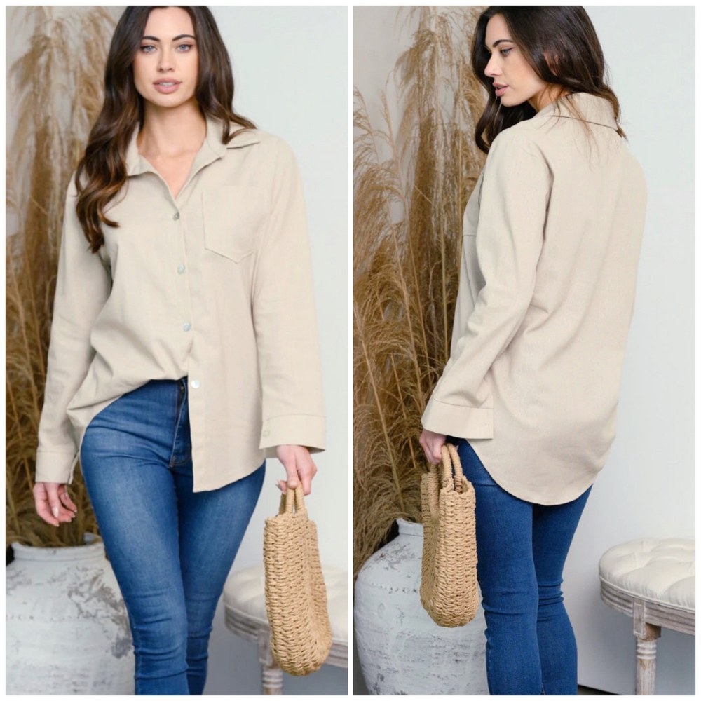 If She Loves Chiv Beige Relaxed Fit Boyfriend Shirt